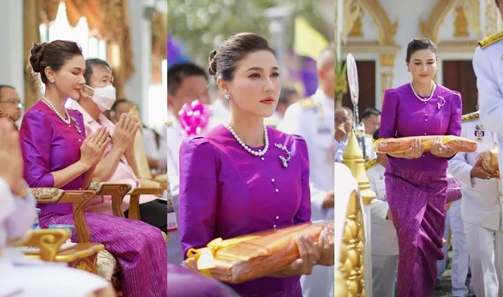 “แอน สิเรียม” งดงามมาก นุ่งชุดไทย ทำบุญทอดกฐินพระราชทาน ณ วัดสิเรียมฯ